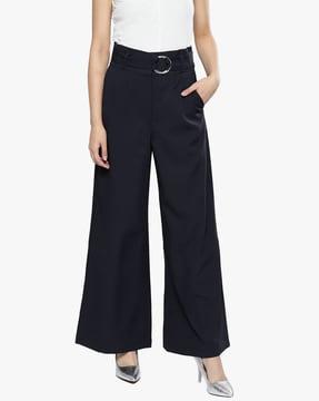 flared palazzo pants with detachable fabric belt
