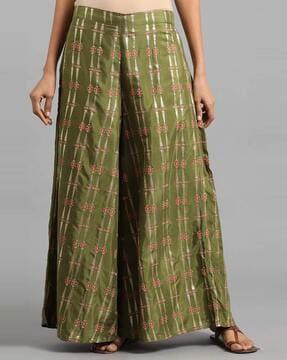flared pants with woven motifs