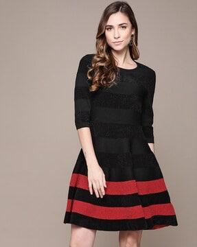 flared dress with contrast stripes