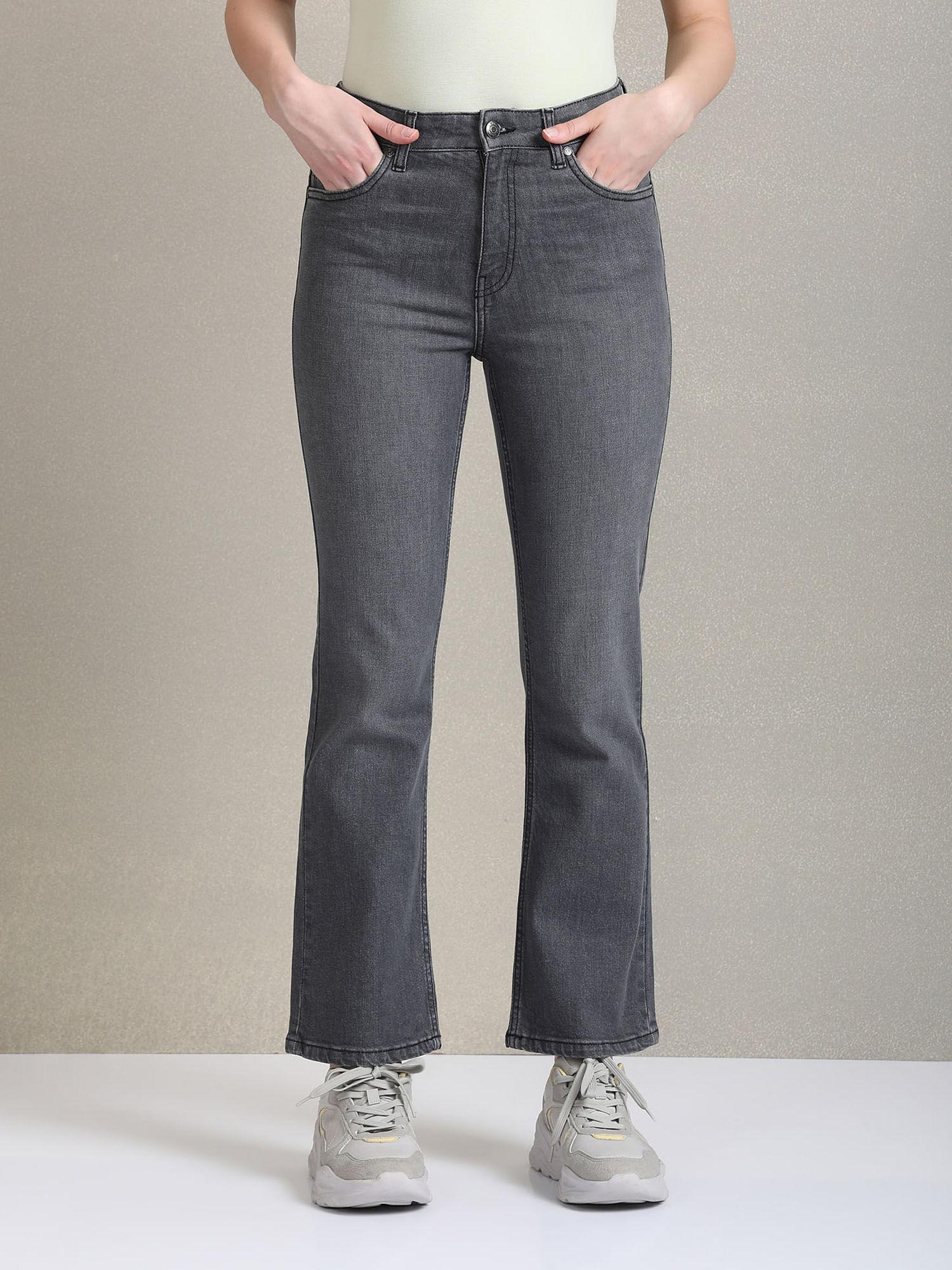 flared fit grey jeans