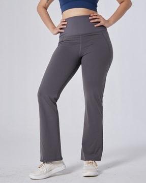 flared flat-front pants with insert pockets