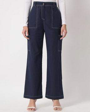 flared flat-front pants