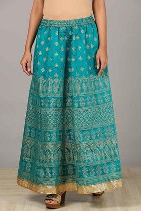 flared full length viscose blend women's festive skirt - teal