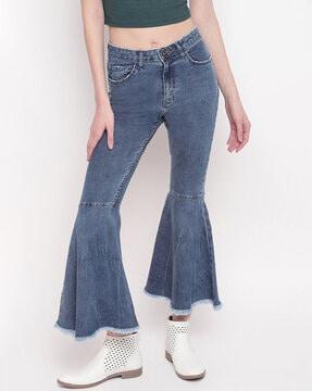 flared jeans with frayed hem