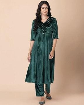 flared kurta with embellished yoke