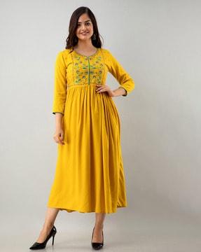 flared kurta with embroidery