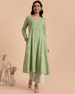 flared kurta with floral woven motifs