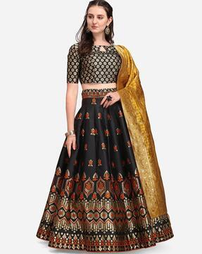 flared lehenga choli set with floral woven motifs