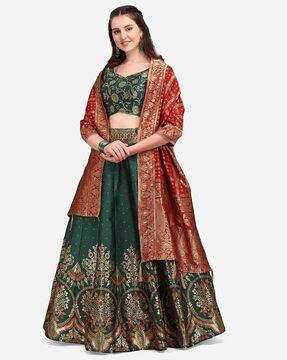 flared lehenga choli set with floral woven motifs