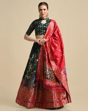 flared lehenga choli set with floral woven motifs