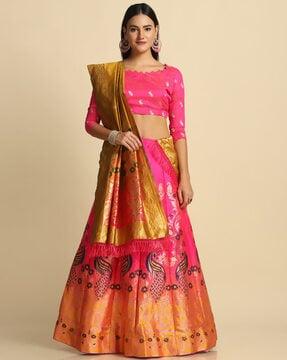 flared lehenga choli set with floral woven motifs