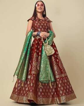 flared lehenga choli set with woven motifs