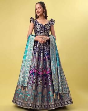 flared lehenga choli set with woven motifs