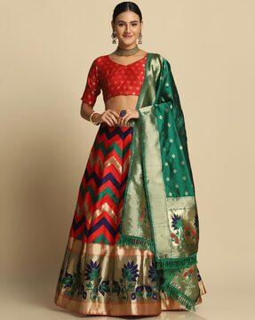 flared lehenga choli set with woven motifs