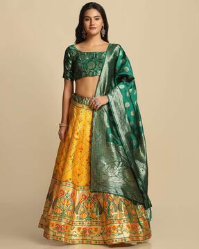 flared lehenga choli set with woven motifs