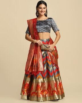 flared lehenga choli set with woven motifs