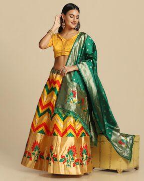 flared lehenga choli set with woven motifs