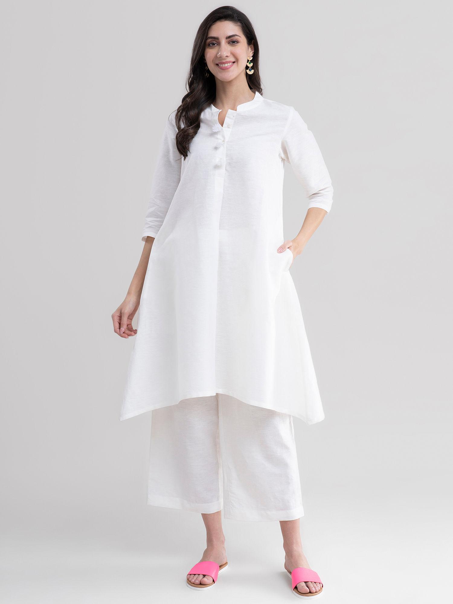 flared linen kurta - white