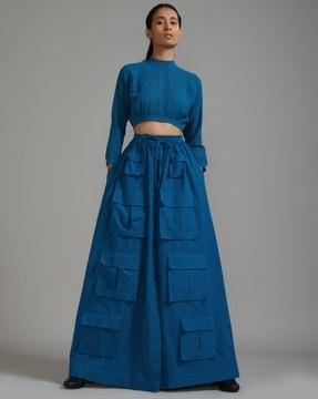 flared maxi skirt with flap pockets