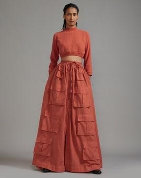 flared maxi skirt with flap pockets