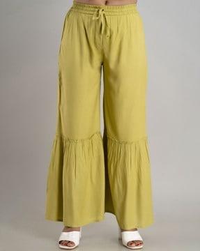 flared palazzos with drawstring waist