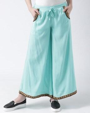 flared palazzos with elasticated drawstring waist