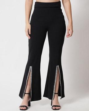 flared pants with front slit