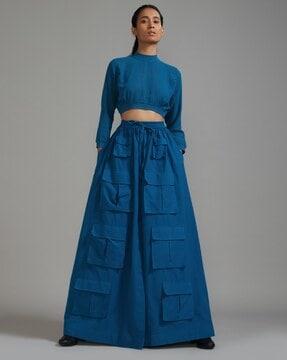 flared skirt with elasticated drawstring waist