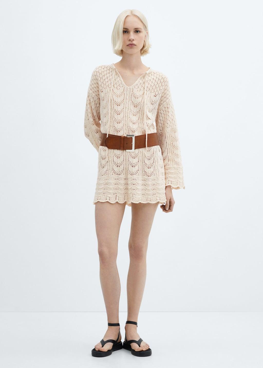 flared-sleeve crochet dress