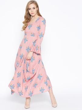 flared sleeves fit and flare dress with round-neck