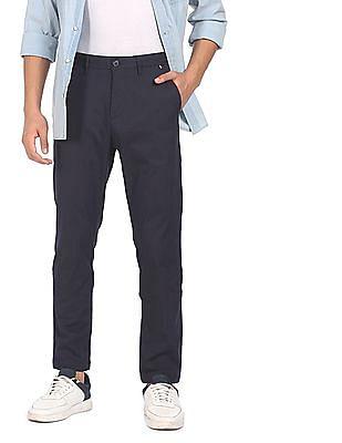 flat front check casual trousers