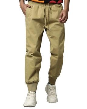 flat front joggers with drawisting waist