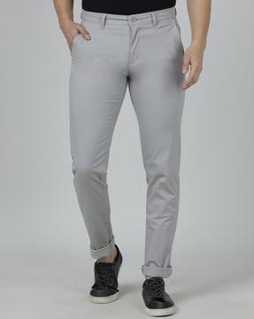 flat front mid rise trousers