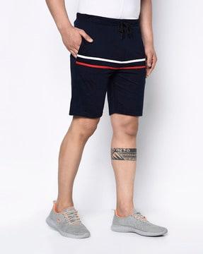 flat front shorts with striped detail