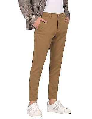 flat front solid casual trousers