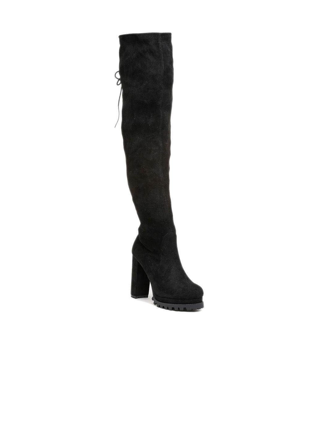 flat n heels women platform heeled high-top suede slouchy boots