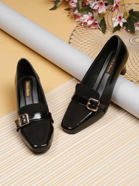 flat n heels women's black casual pumps