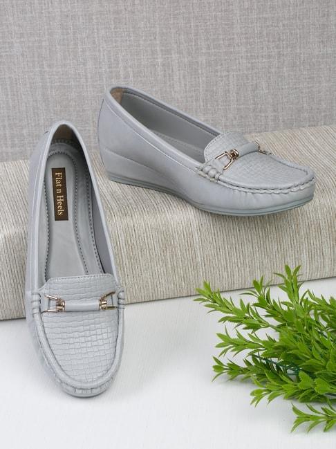 flat n heels women's grey wedge loafers