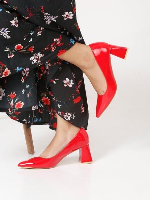 flat n heels women's red casual pumps