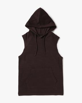 flat back slub sleeveless hooded t-shirt