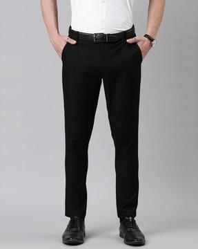 flat-front ankle-length trousers