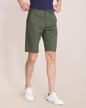 flat-front city shorts with insert pockets
