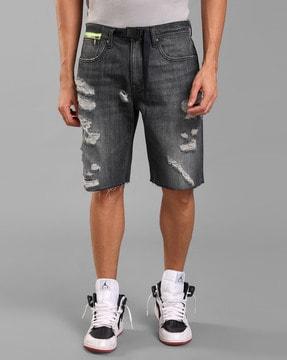 flat-front insert pockets denim shorts