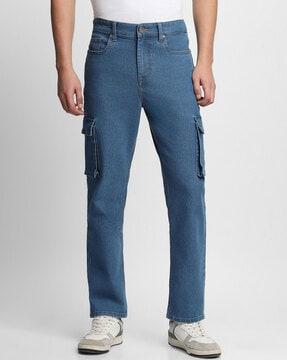flat-front jeans with insert pockets