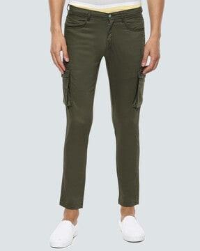 flat-front pants with flap pockets