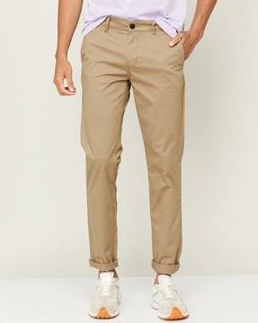 flat-front pleated trousers with insert pockets