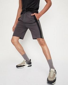 flat-front shorts with contrast panels