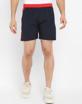 flat-front shorts with contrast taping