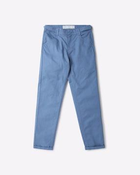 flat-front slim fit cotton trousers