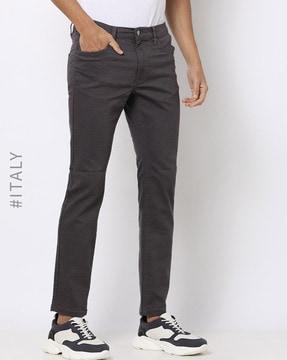flat-front slim fit pants with insert pockets